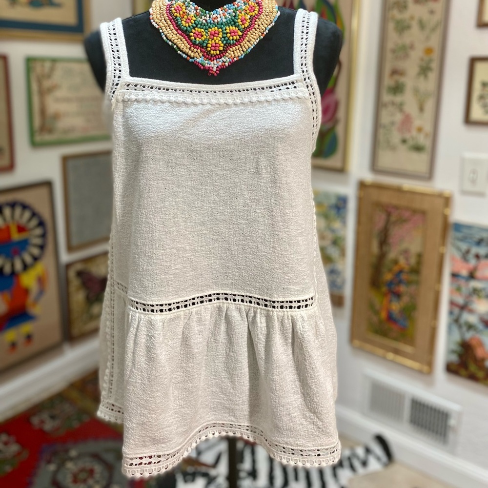 NWT J. Crew Point Sur White Lace Cami Cotton Peplum Tank